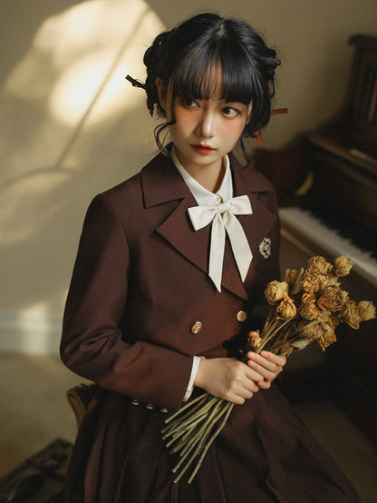 Embroidery JK Uniform Brown with Blazer Elegant Dove