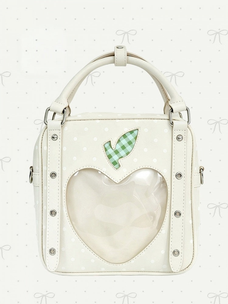 White Ita Bag with Heart Window and Polka Dot Print - DRDR
