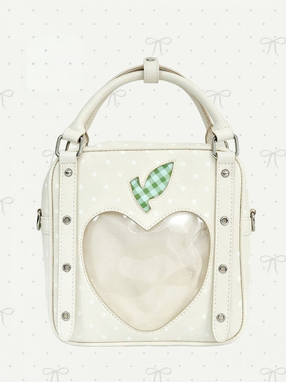 White Ita Bag with Heart Window and Polka Dot Print - DRDR