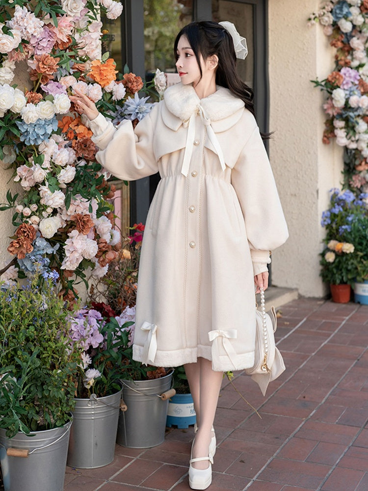 Detachable Collar Regular/Padded Pan Coat White Peter with Plush