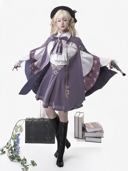 Purple High Waist Skirt with Striped Accents - Xiong Dou Jiang