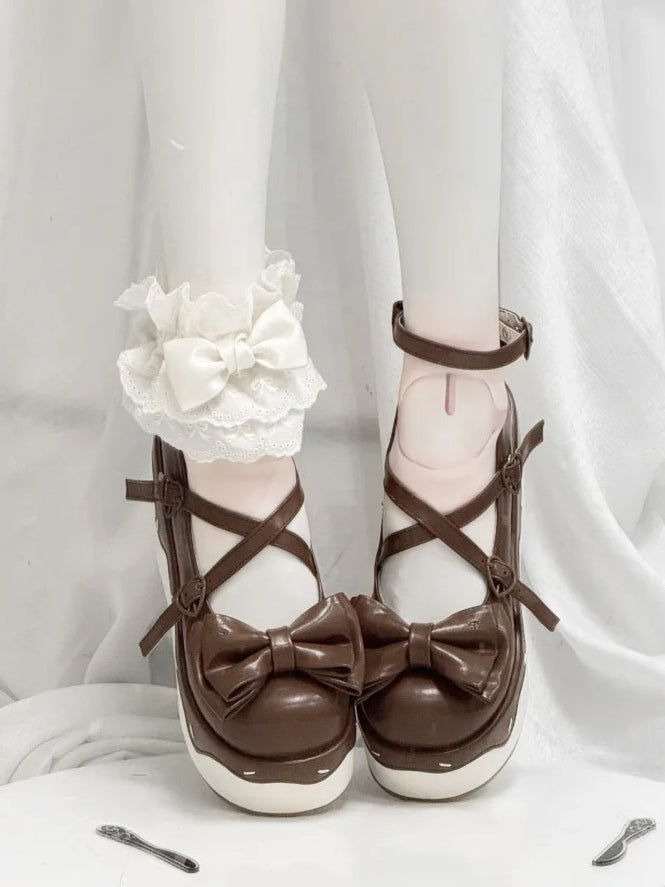 Dark PU Toe Brown Crisscross Design - Platforms Round