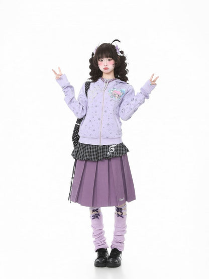 Print Cartoon Y2K Star Vintage Purple Hooded Jacket And