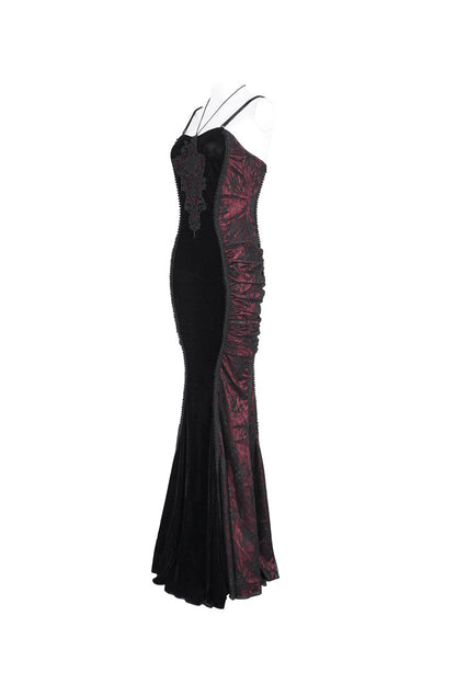 Black and Red High-Waisted Embroidered Women's Gothic Dress