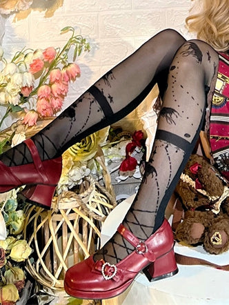 Schwarze halbtransparente Lolita-Overknee-Strümpfe