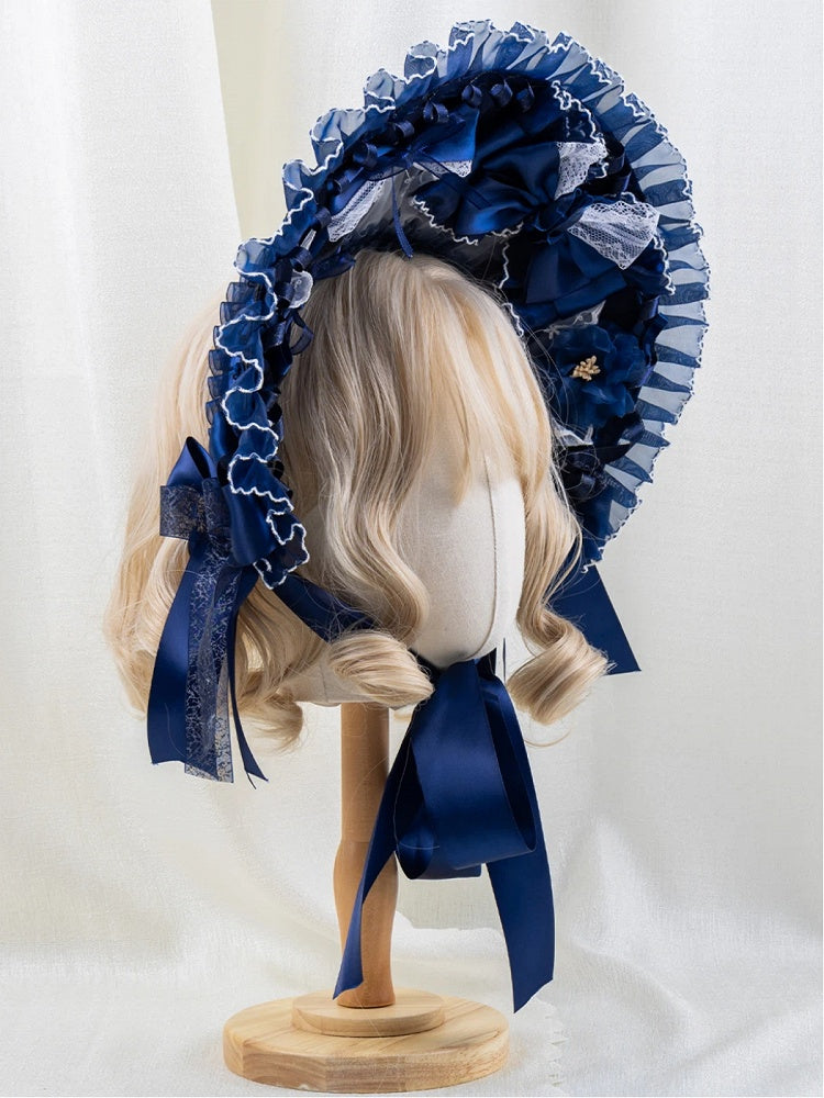 Bonnet Blue Lace Ruffled Navy Bow