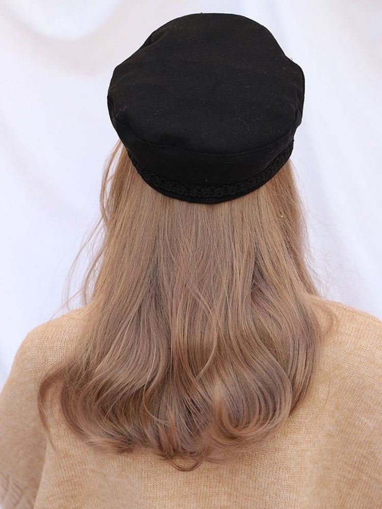 Badge Beret Military Chain Lolita Black