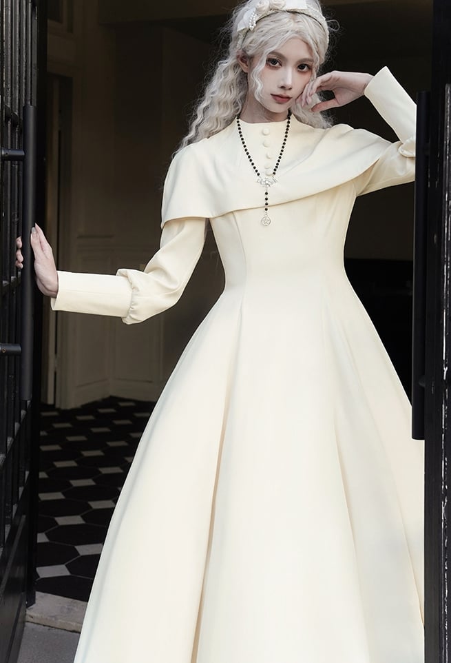 Beiges Cape Elegantes Langarmkleid Lolitakleid