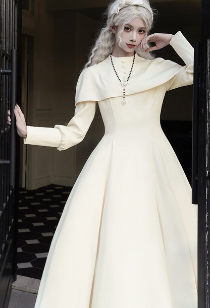 Beiges Cape Elegantes Langarmkleid Lolitakleid