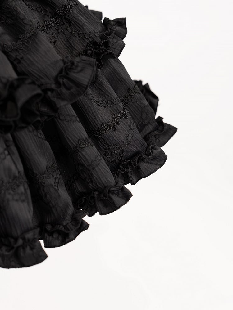 Princess Lolita Corset-Waist Dress with Ruffled Skirt in Black