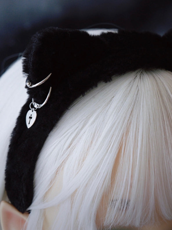 Charm Plaid Ear Red Heart Black Bowknot Details With And Pattern KC Cat