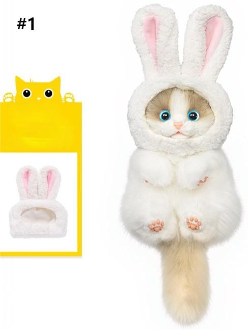 Options Cat Cute Plush Hood with Keychain Hat Realistic Bunny 4
