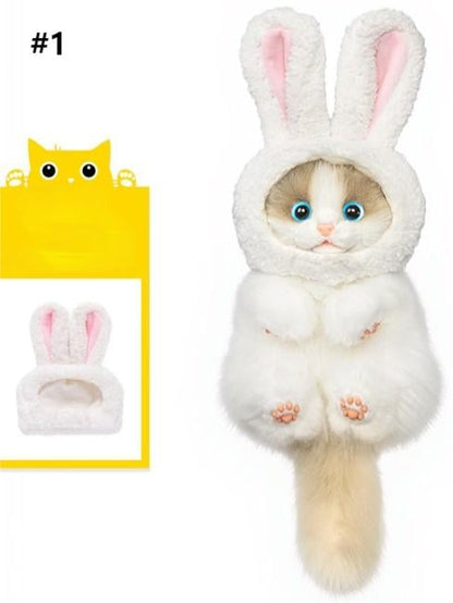 Options Cat Cute Plush Hood with Keychain Hat Realistic Bunny 4