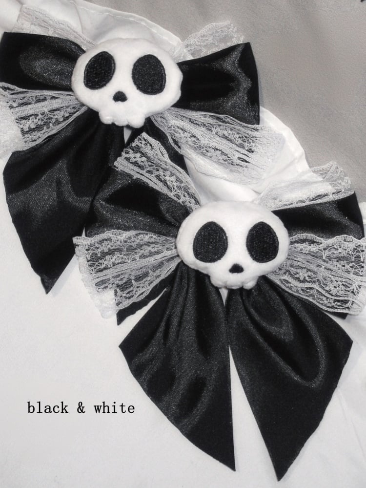 Punk-Skelett-Design, Spitze, Schleife, Jirai Kei-Haarspangen