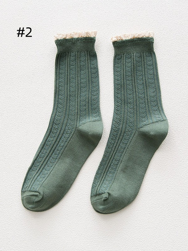7 Options Sweet Ruffled Cuff Calf Socks