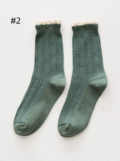 7 Options Sweet Ruffled Cuff Calf Socks