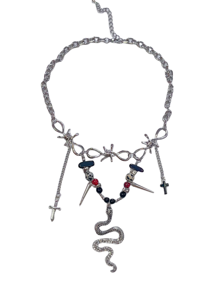Y2K 蛇型チャームパンクネックレス