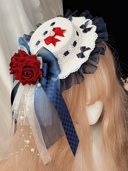 Snow White Vibes Floral/Star Design Bowknote Details Mini Hat