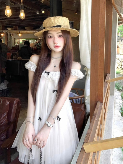 Sweet Apricot Dress with Bow and Lace Trim - Qchiwawameme