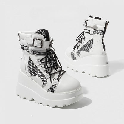 Gothic Studded - Platform Harness Ankle Boots White