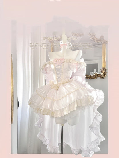 軽いドレススクエアネックラインとショートパフスリーブスイートロリータプリンセスパープルパフィー