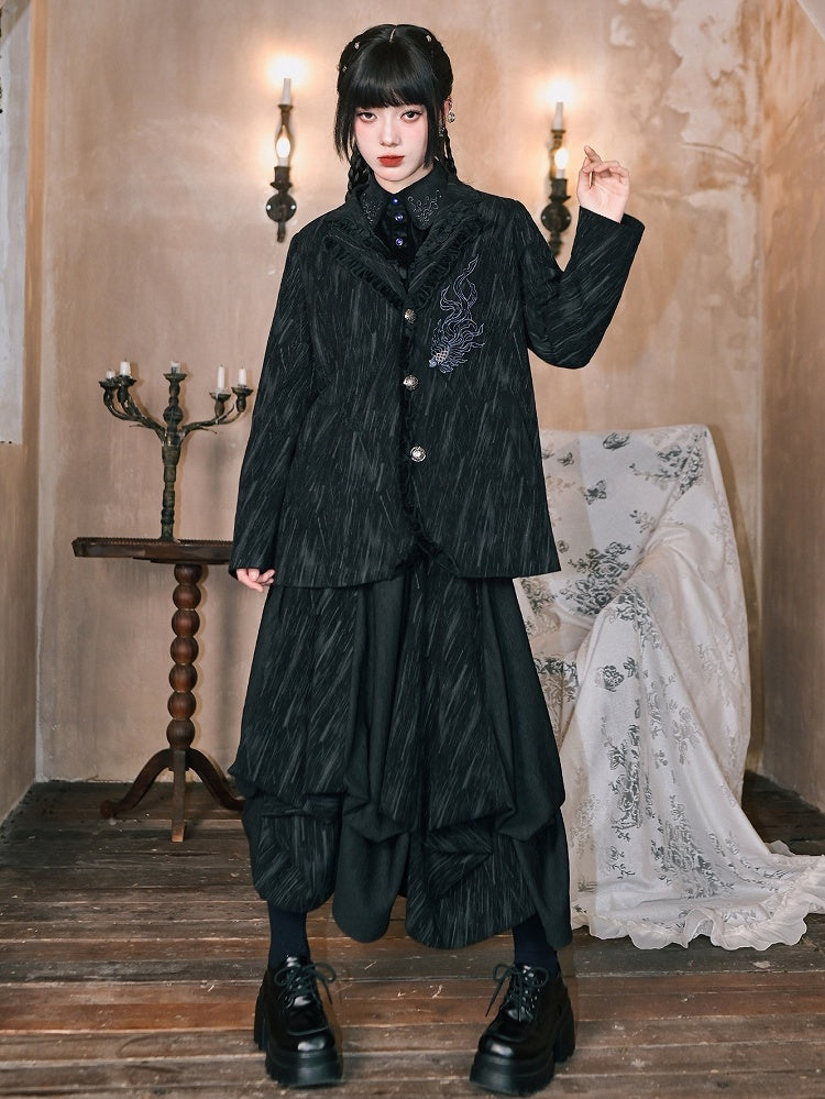 Slant - Black Two-Way Cheongsam Pockets Goth Skirt