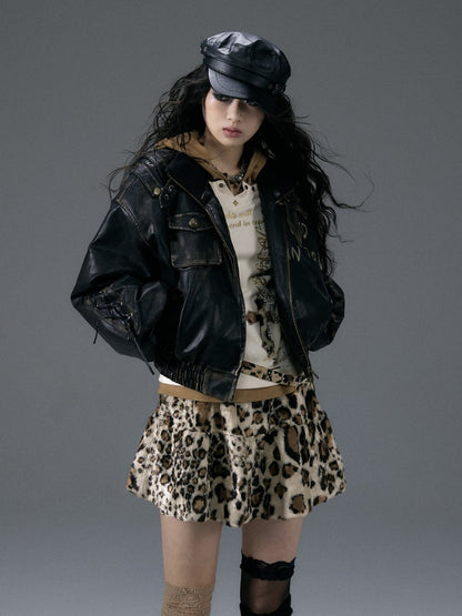 クロスアップリケ ブラック パンク ジャケット レースアップ ディテール スリーブ