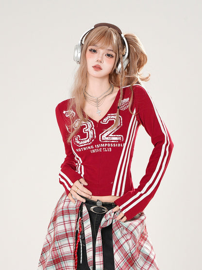 Long Zip-Up Graphic Sleeve Black/Red Print with Top