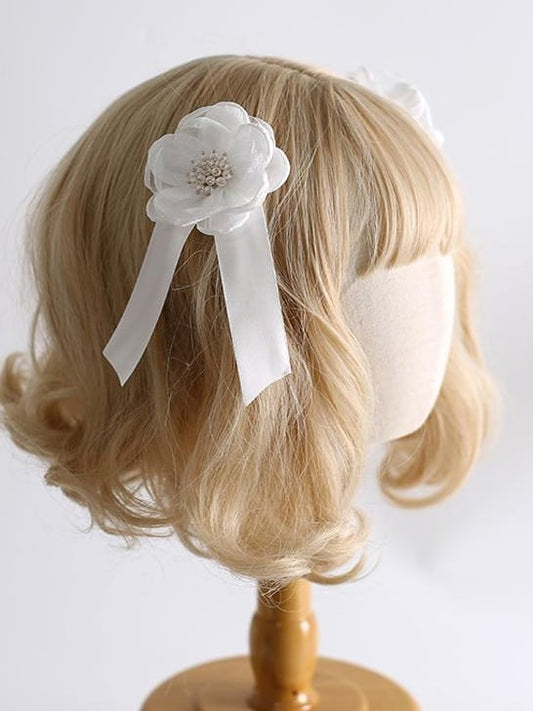 Pair Fresh Flower Hairclips A of Lolita White