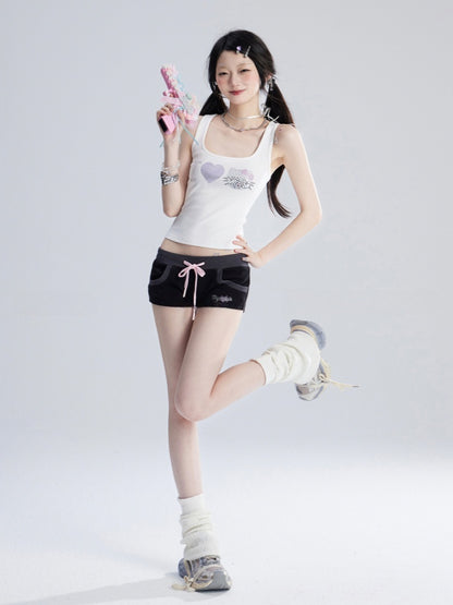 Sweet White Kitty Rhinestones Tank Top/T-Shirt