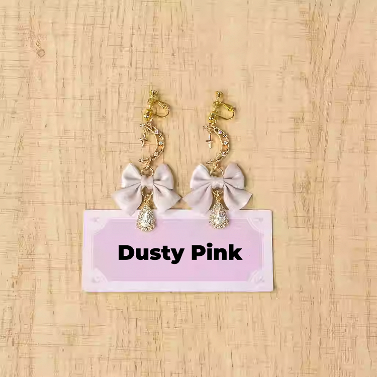Bow Moon Jirai Kei White/Dusty Pink/Pink/Blue/Black Ear Clips