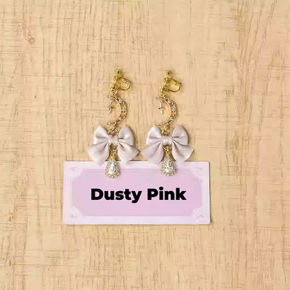 Bow Moon Jirai Kei White/Dusty Pink/Pink/Blue/Black Ear Clips