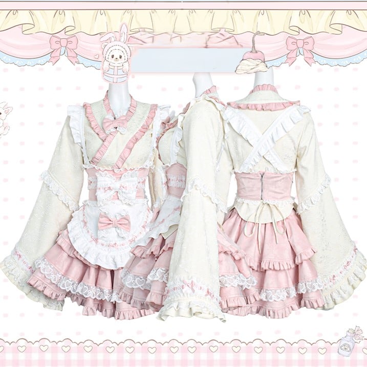 Sash with Pink and White Lace Apron Bow Trim Accents