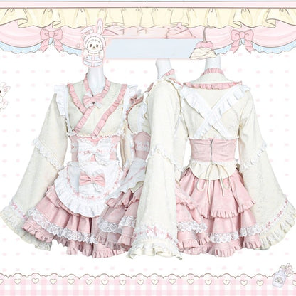 Sash with Pink and White Lace Apron Bow Trim Accents