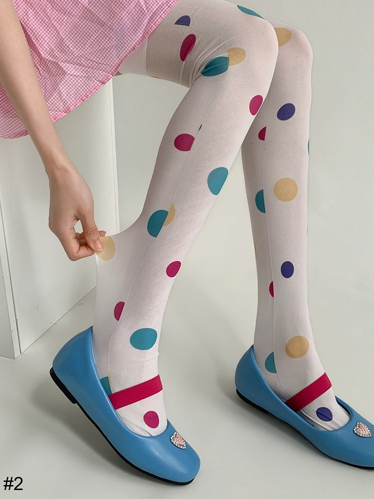 Colorful Polka-Dot Sheer Over-The-Knee Stockings, 2 Options - Night Experiment