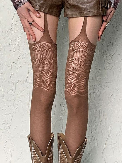 Wasteland Stockings 5 Design Color Punk Y2K Options Hollow-out Floral Suspender