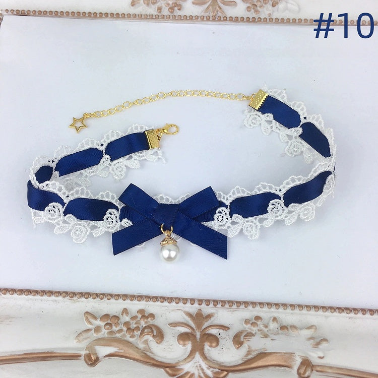 Color Bow Necklace Lace Choker Options) (Multiple