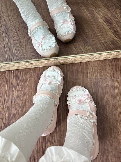 Heart-Embellished Closure Sweet in Pink Velcro Flats Lolita Trim Lace