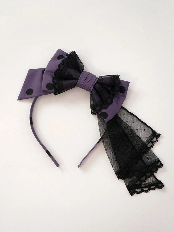 Lolita Polka Dot Bow Headband - Red, Pink or Purple