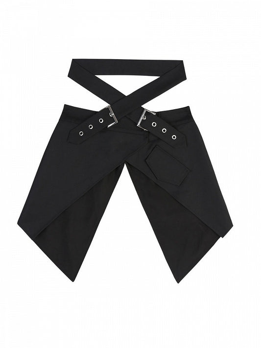 Black Buckle-Strap Mini Skirt