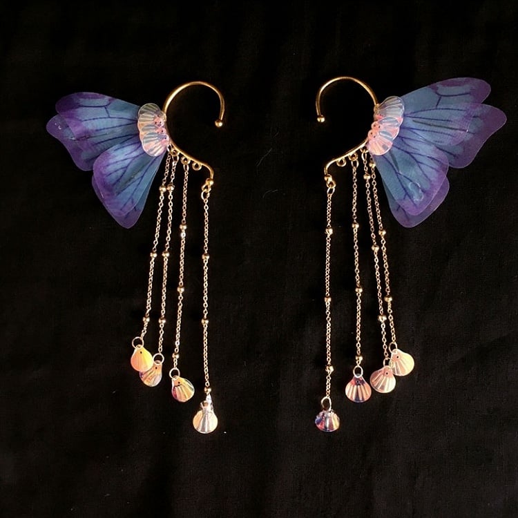 Ear and Tassels Cuffs Chain Butterfly Wing Iridescent with Sequins