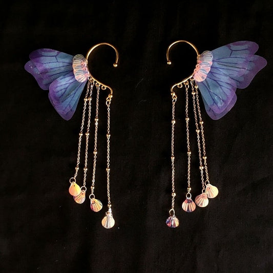 Ear and Tassels Cuffs Chain Butterfly Wing Iridescent with Sequins