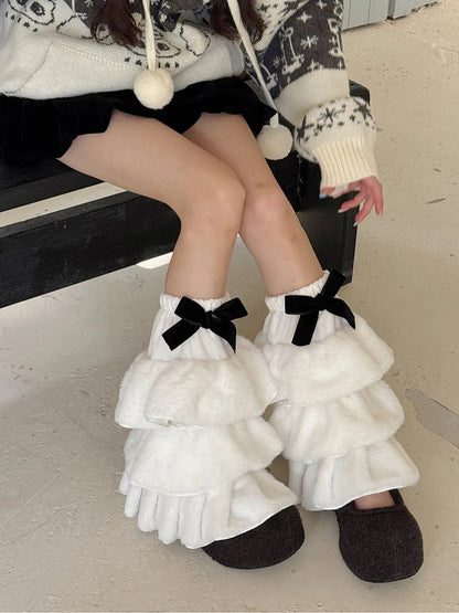 Ruffled Faux Bow with Leg Fur Warmers