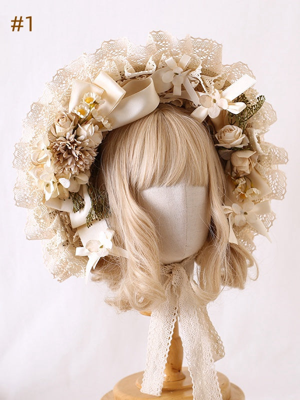 6 Optionen Cottagecore Country Lolita Bowknot Floral Bonnet