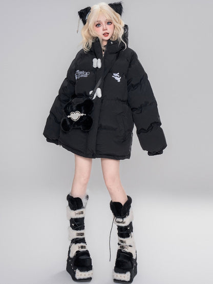 Black/Red Cute Puppy Hooded Jacket with Free Bone Shaped Crossbody