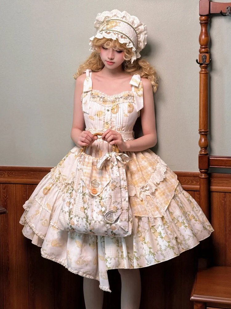 Lemon and Patchwork Lolita Sweet Print Skirt Dress Design Bunny