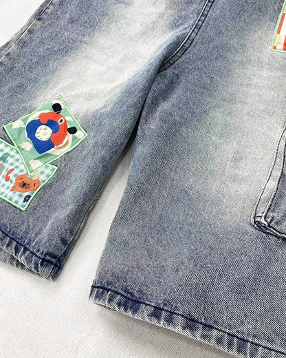 ポケットジーンズ パピー 夏ウエスト キュートアクセサリー チェック柄オーバーオール