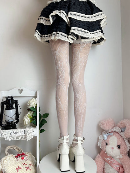 Lolita White Pattern Tights Fishnet Butterfly