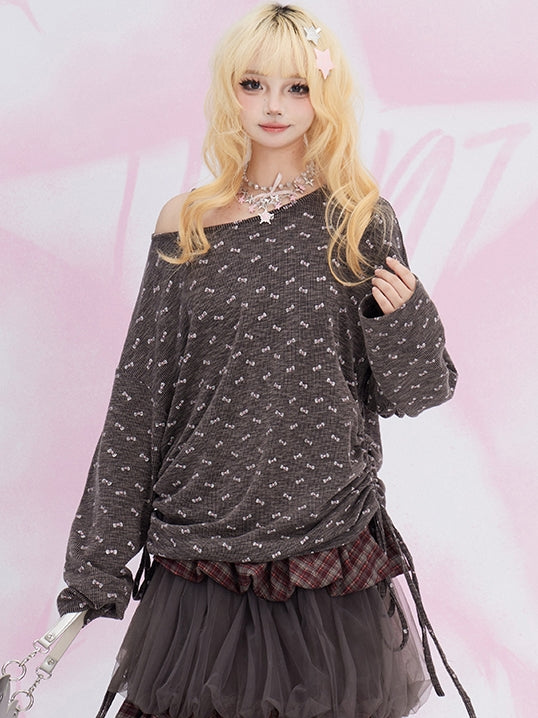 Kaffeefarbenes Top mit Schleife und asymmetrischem Ausschnitt