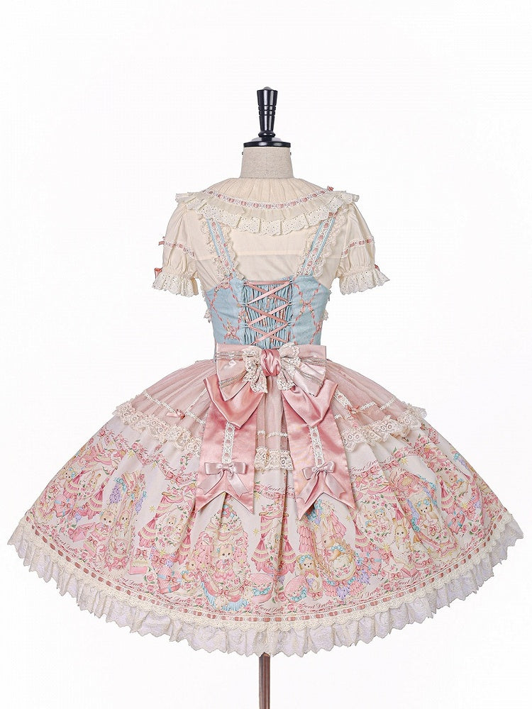 Doll Theme JSK Dress in Blue & Pink with Bow Accents, Lolita Style - Alice Girl